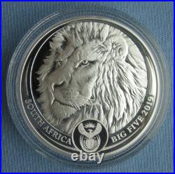 2019 South Africa 5 Rand Big Five Lion 1 oz Silver Proof with pouch (African Mint)