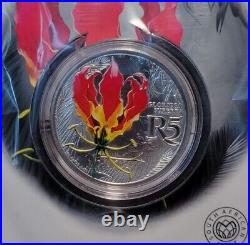 2019 South Africa African Flame Lily 5 Rand Colorized Silver Proof Coin
