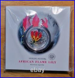 2019 South Africa African Flame Lily 5 Rand Colorized Silver Proof Coin