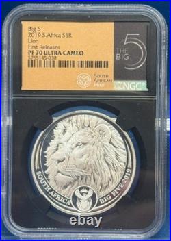 2019 South Africa BIG 5 S5R PF70 UCam 4 Coin Set (Lion, Elephant, Rhino, Buffalo)