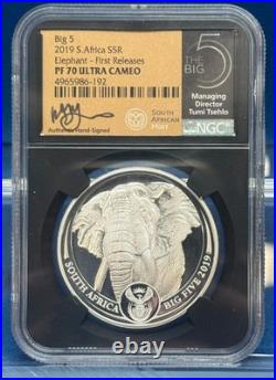 2019 South Africa BIG 5 S5R PF70 UCam 4 Coin Set (Lion, Elephant, Rhino, Buffalo)