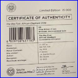 2019 South Africa Big Five Elephant 1 oz Silver Proof (African Mint)