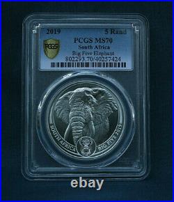 2019 South Africa Big Five Elephant 5 Rand Pcgs Ms70 Gold Shield Last One