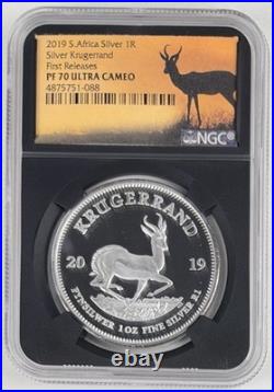 2019 South Africa Krugerrand 1 oz Silver NGC PF 70 UC First Releases Springbok