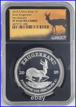 2019 South Africa Krugerrand 1 oz Silver NGC PF 70 UC First Releases Springbok