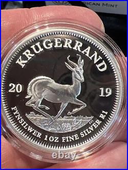 2019 South Africa Proof 1 Ounce. 999 Fine Silver Krugerrand Coin