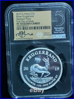 2019 South Africa Proof Krugerrand WithElephant Privy PF70 FDI Tumi signed