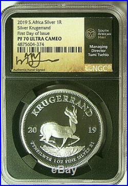 2019 South Africa S1KR KRUGERRAND SILVER PROOF NGC PF70 FDI Tumi Tsehlo Signed