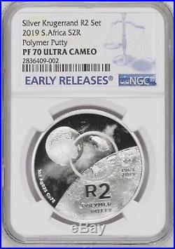 2019 South Africa SILVER PROOF R2 polymer putty ngc PF70 2 Rand Moon Landing ER