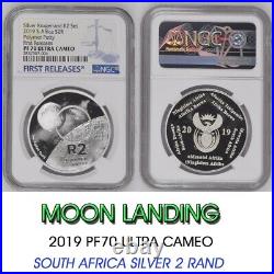 2019 South Africa SILVER R2 polymer putty 2 Rand NGC PF70 moon landing FR BLUE
