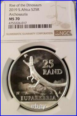 2019 South Africa Silver 25 Rand Dinosaurs Archosauria Ngc Ms 70 Perfection