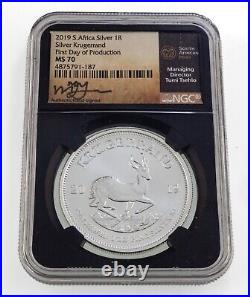 2019 South Africa Silver Krugerrand NGC MS70 1st Day Tumi Tsehlo Signed