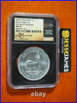 2019 South Africa Silver Krugerrand Ngc Ms70 First Day Of Production Tumi Signed