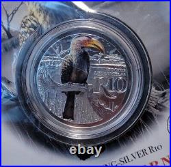 2019 South Africa Yellow-Billed Hornbill 10 Rand Colorized Silver Proof Coin