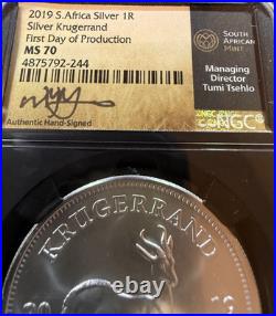 2019 South African Krugerrand MS70 signed by Tumi Tsehlo FDOP