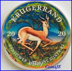2020 1 oz. 999 South African Krugerrand Colorised Silver Coin Box & Coa