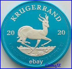 2020 1 oz. 999 South African Krugerrand Space Blue Colorised Silver Coin