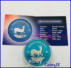 2020 1 oz. 999 South African Krugerrand Space Blue Colorised Silver Coin 2020 1 oz. 999 South African Krugerrand Space Blue Colorised Silver Coin