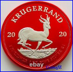 2020 1 oz. 999 South African Krugerrand Space Red Colorised Silver Coin