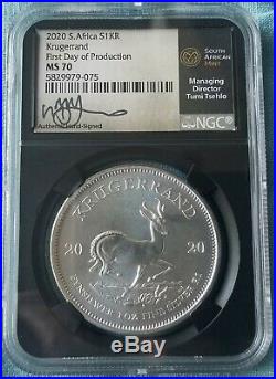2020 SA 1oz Silver Krugerrand NGC MS70 First Day Of PRODUCTION Tumi Signed RARE