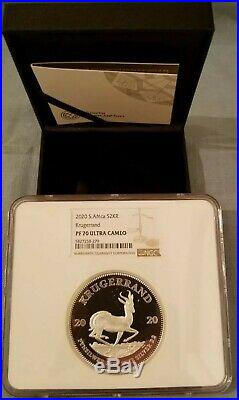 2020 SA 2oz Silver Proof Krugerrand PF70 With ALL ORIGINAL MINT PACKAGING