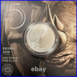 2020 S. Africa 5 Rand Big Five Rhino 1 oz Silver Proof (African Mint)