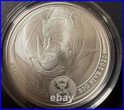 2020 S. Africa 5 Rand Big Five Rhino 1 oz Silver Proof (African Mint)