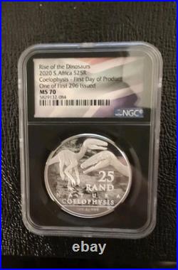 2020 Silver 1oz S. Africa S25R Rise of the Dinosaurs Coelophysis MS70 FDP