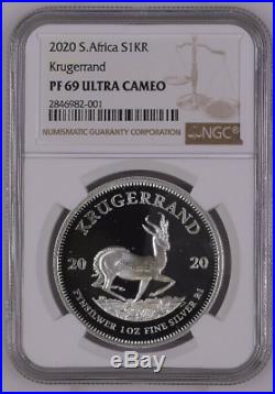 2020 South Africa 1 oz PROOF Silver Krugerrand NGC PF69UC with OGP & low COA#