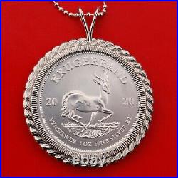 2020 South Africa 1 oz Silver Krugerrand Coin 925 Sterling Silver Necklace NEW