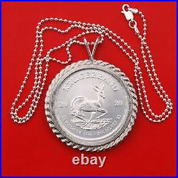 2020 South Africa 1 oz Silver Krugerrand Coin 925 Sterling Silver Necklace NEW