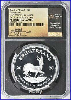 2020 South Africa 1 oz Silver Krugerrand NGC PF70UC First Day Production Tsehlo