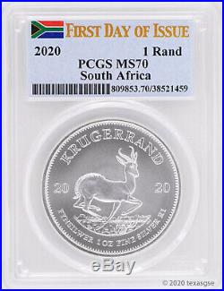 2020 South Africa 1 oz Silver Krugerrand PCGS MS70 First Day of Issue