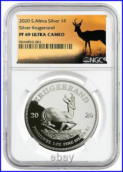 2020 South Africa 1 oz Silver Krugerrand Proof R1 Coin NGC PF69 UC Springbok
