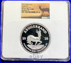 2020 South Africa 2 oz Silver Krugerrand Proof NGC PF70 UC FDI Springbok