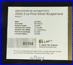 2020 South Africa 2oz Silver Krugerrand Proof NGC PF70 UC FR SA Flag LOW COA