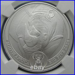 2020 South Africa 5 Rand Big Five Rhino 1 oz Silver NGC MS 70 FDOI