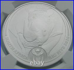 2020 South Africa 5 Rand Big Five Rhino 1 oz Silver NGC MS 70 FDOI