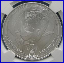 2020 South Africa 5 Rand Big Five Rhino 1 oz Silver NGC MS 70 FDOI