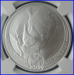 2020 South Africa 5 Rand Big Five Rhino 1 oz Silver NGC MS 70 FDOI