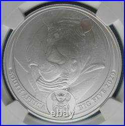 2020 South Africa 5 Rand Big Five Rhino 1 oz Silver NGC MS 70 FDOI