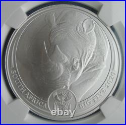 2020 South Africa 5 Rand Big Five Rhino 1 oz Silver NGC MS 70 FDOI