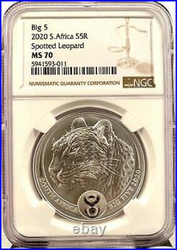 2020 South Africa Big 5 Spotted Leopard 1 oz 999 Silver Coin NGC MS 70