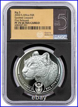 2020 South Africa Big 5 Spotted Leopard 1 oz Silver Proof R5 Coin NGC PF70 FR