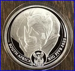 2020 South Africa Big Five 5 Rand Black Rhino 1 oz Silver Proof Coin Minted 3000