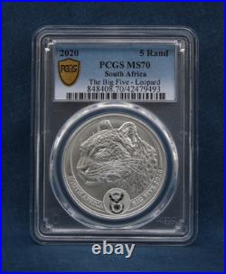 2020 South Africa Big Five Leopard 5 Rand Pcgs Ms70 Gold Shield