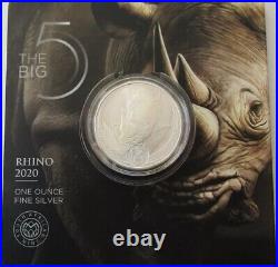2020 South Africa Big Five RHINO 1 oz Silver Coin in Blister Pack