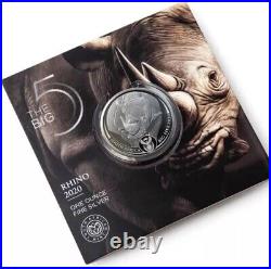 2020 South Africa Big Five RHINO 1 oz Silver Coin in Blister Pack