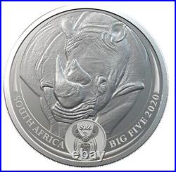 2020 South Africa Big Five RHINO 1 oz Silver Coin in Blister Pack