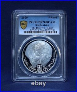 2020 South Africa Big Five Rhino 5 Rand Proof Pcgs Pr70 Gold Shield